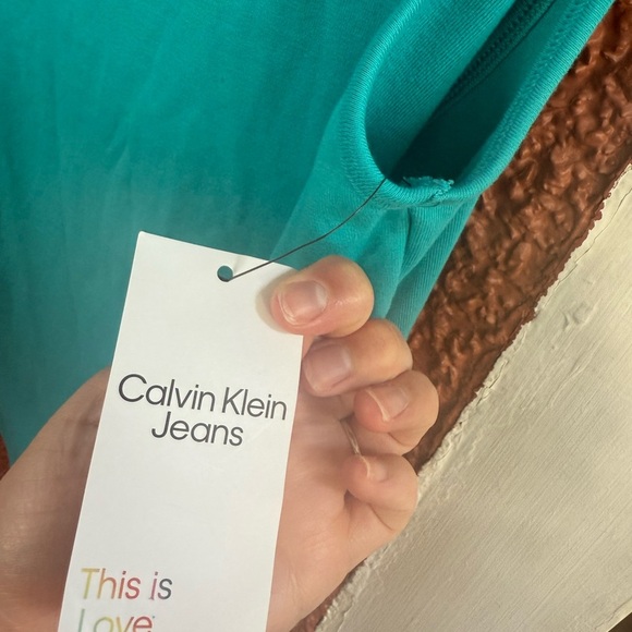 Calvin Klein Jeans Monogram Logo Scoop Back Thong Tank Top Bodysuit Teal Medium - Picture 4 of 5